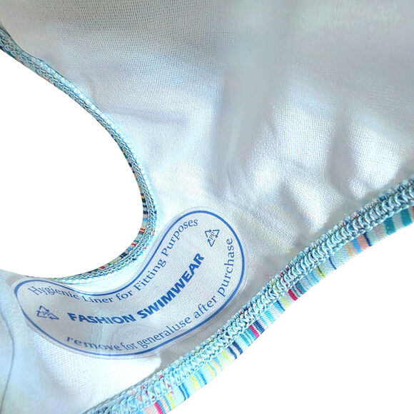 Lands End One Piece Swimsuit X-Back Plus Sz 18 W Colorblock Blue Yellow Modest - Picture 10 of 11